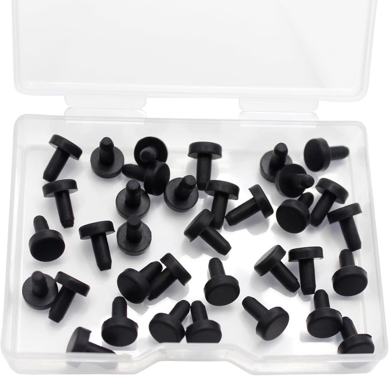 BOPOREAE 35 Pcs 3 mm/0.12 in Silicone Rubber Plug for Small Round Holes, Waterproof T Type Rubber Stoppers, Soft Flexible Seal Button Plugs Tube Pipe End Caps Inserts Bathtub Jet Covers, Black - Image 1